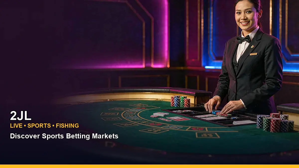 2JL live casino table games featuring an adult Filipina casino host with a left-framed composition